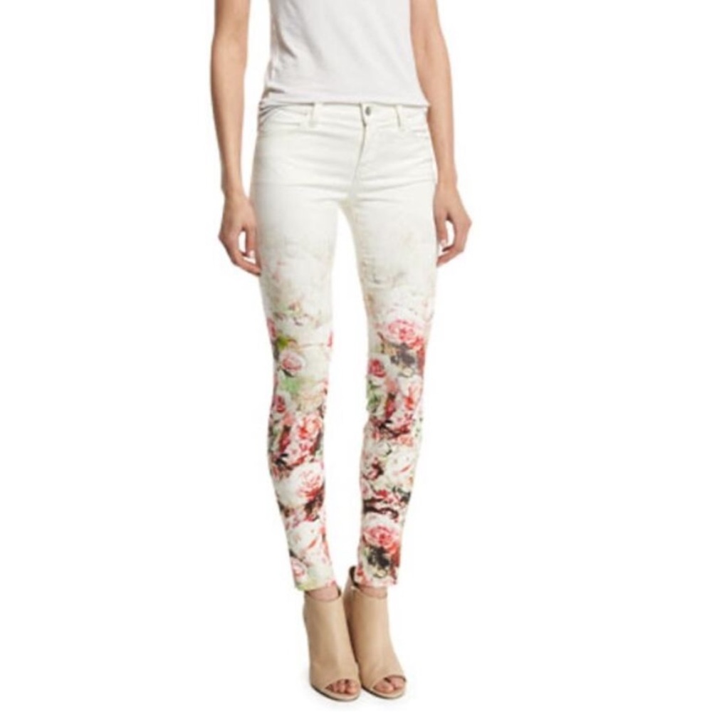 J Brand Floret White and Floral Print Super Skinny Jeans Size 30